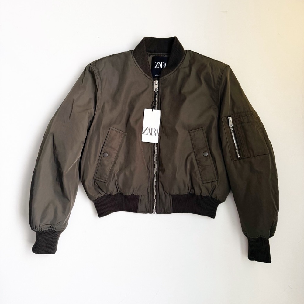 BRAND NEW Zara Dark Green Bomber Jacket, Size S
